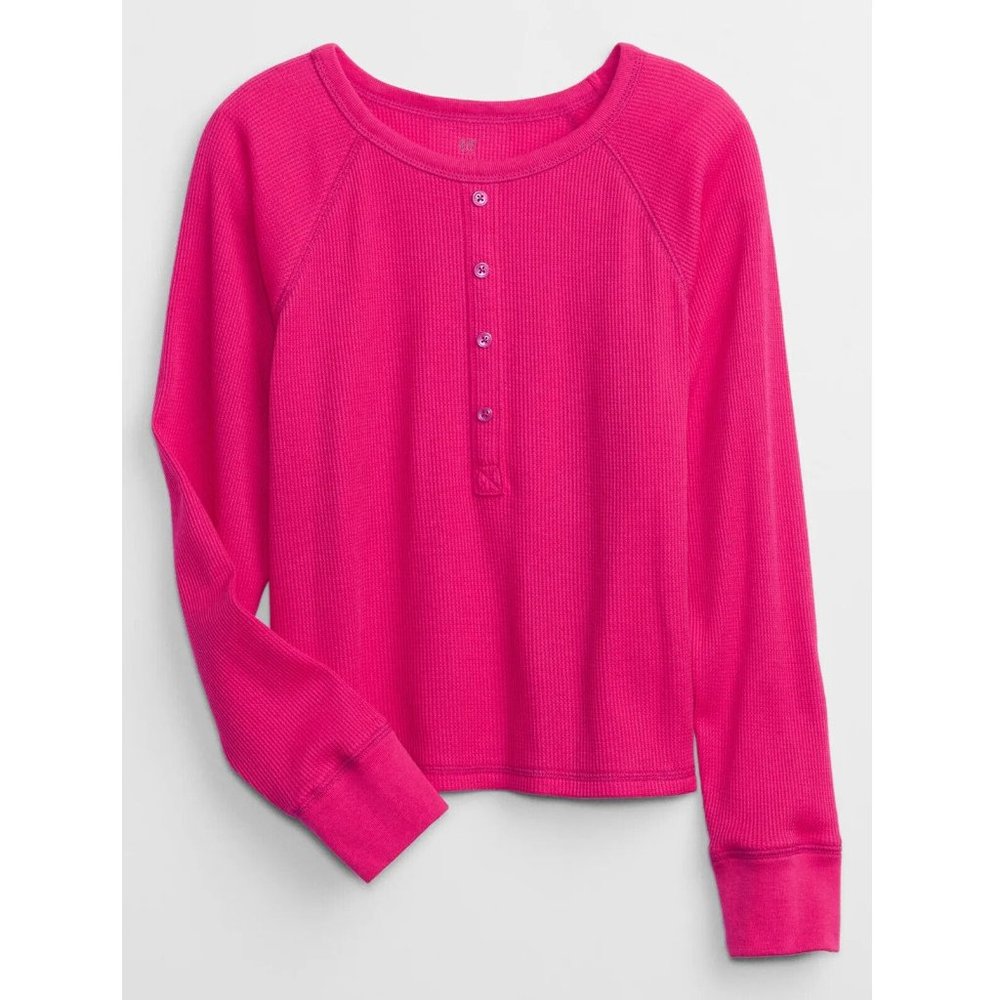 NWT Gap Kids Girls Waffle Knit Henley T-Shirt Pink
